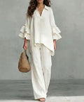 Sera Wide-Leg V-Neck Ruffled Tracksuit