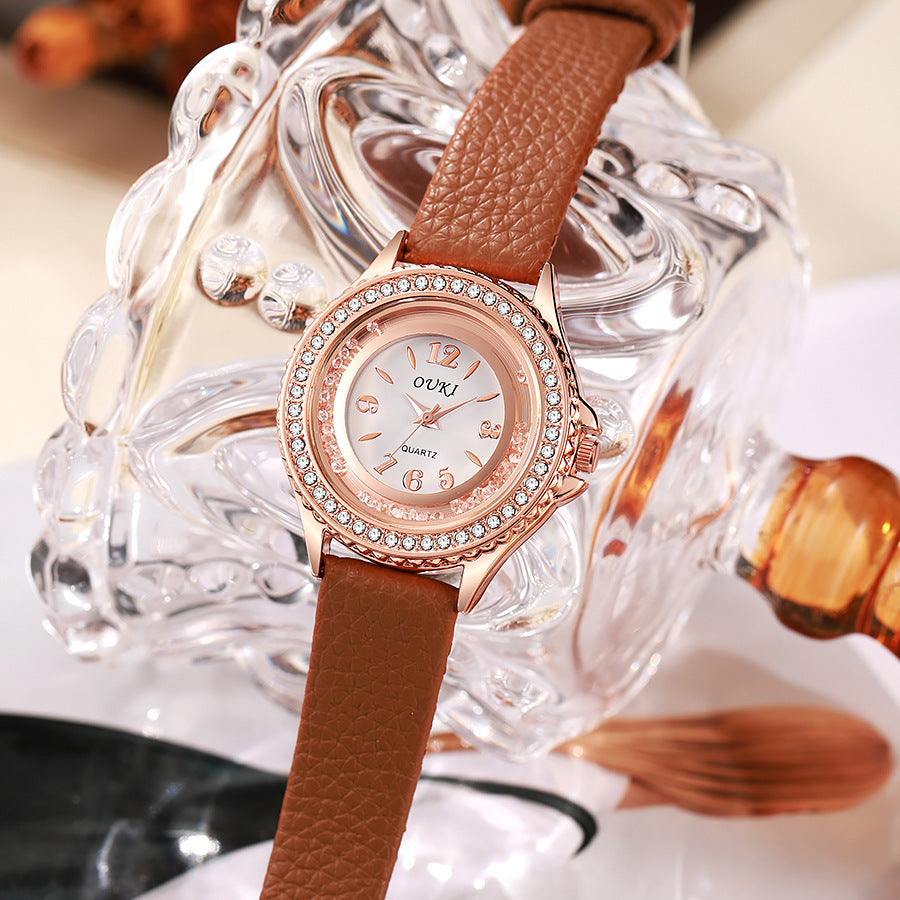 Tempo Minimalist Round Rhinestone Watch