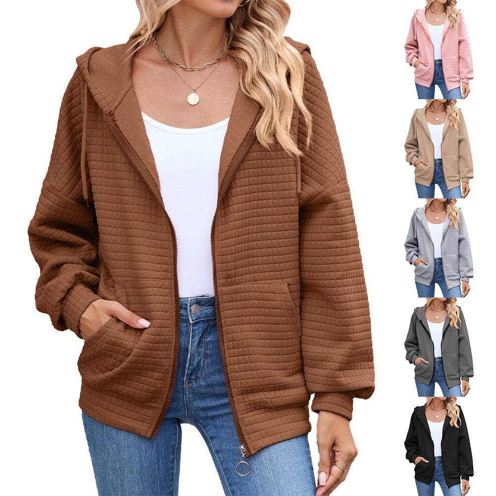 Hearth Waffle Hooded Zip-Up Cardigan