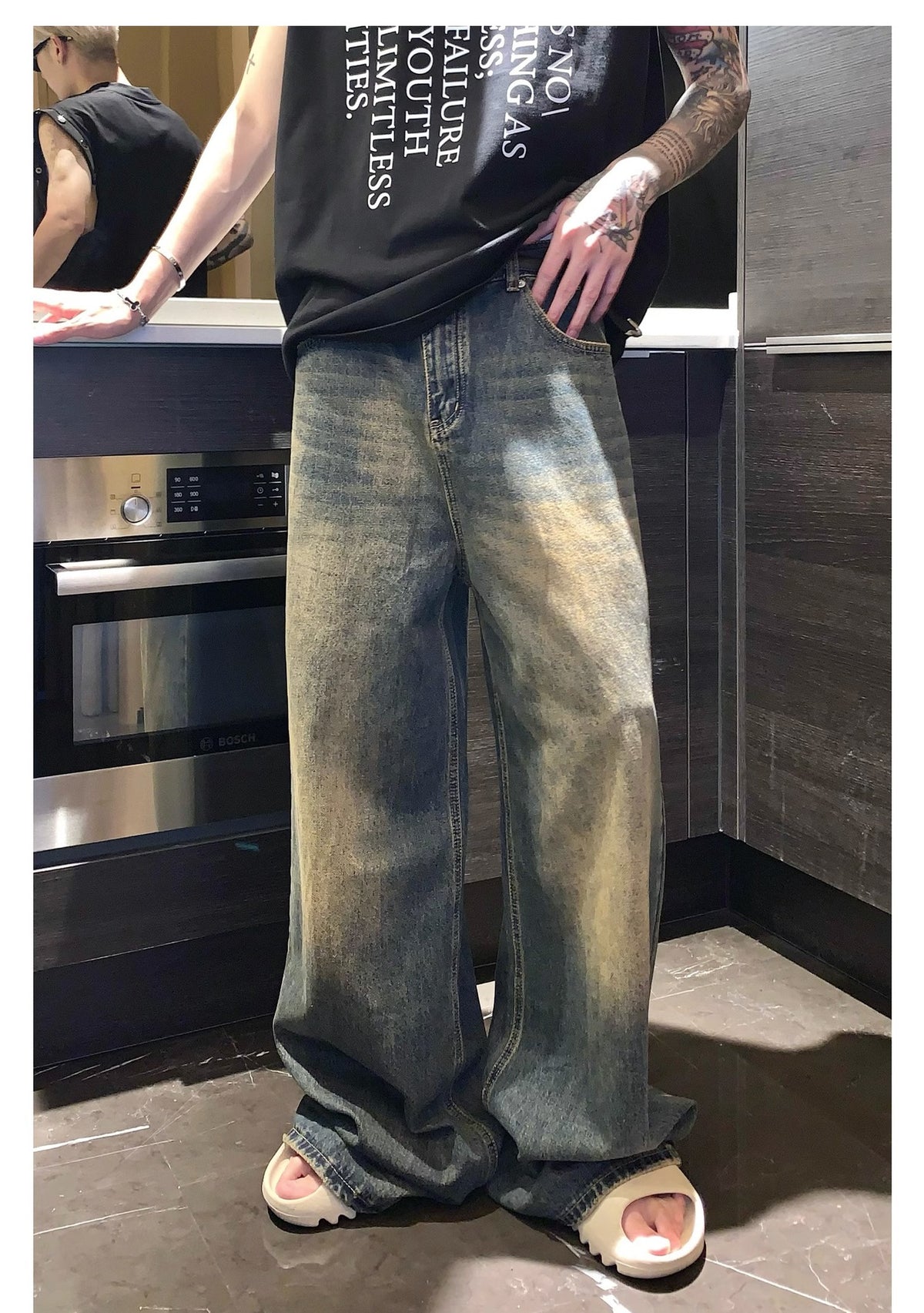 Indigo Men's Washed Retro Straight Jeans
