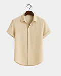 Metro Men's Cotton Short-Sleeve Solid Linen Shirt