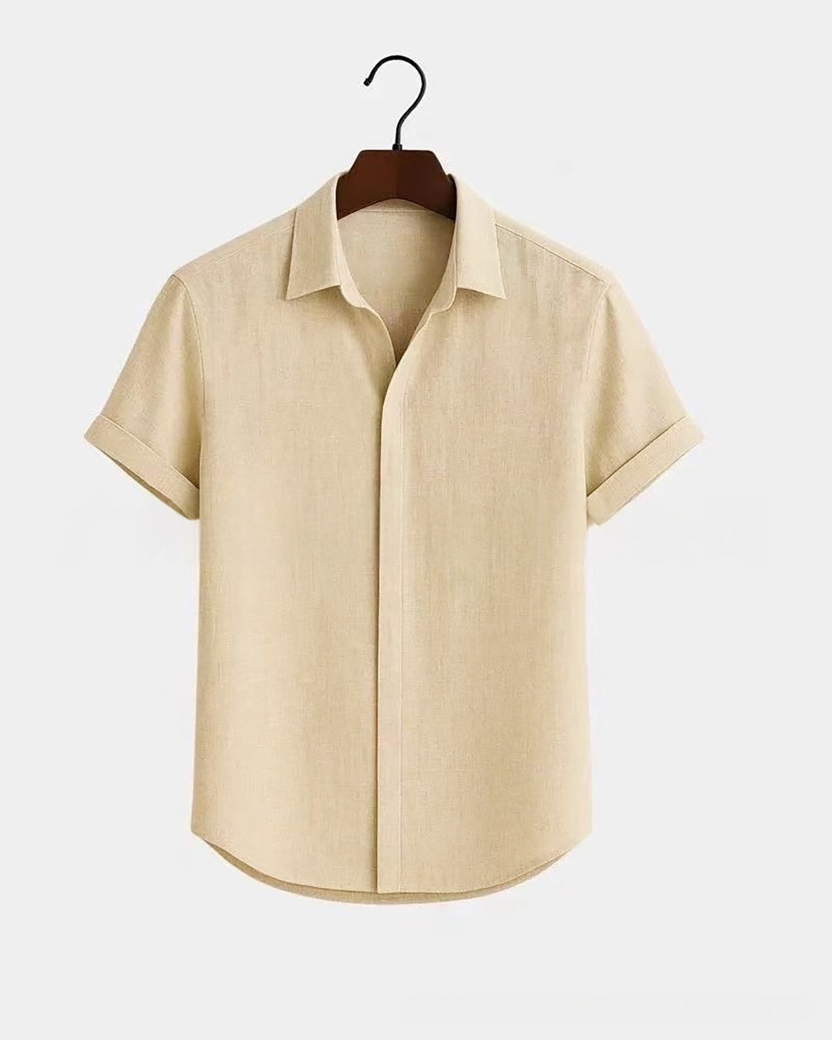 Metro Men's Cotton Short-Sleeve Solid Linen Shirt