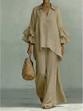 Sera Wide-Leg V-Neck Ruffled Tracksuit