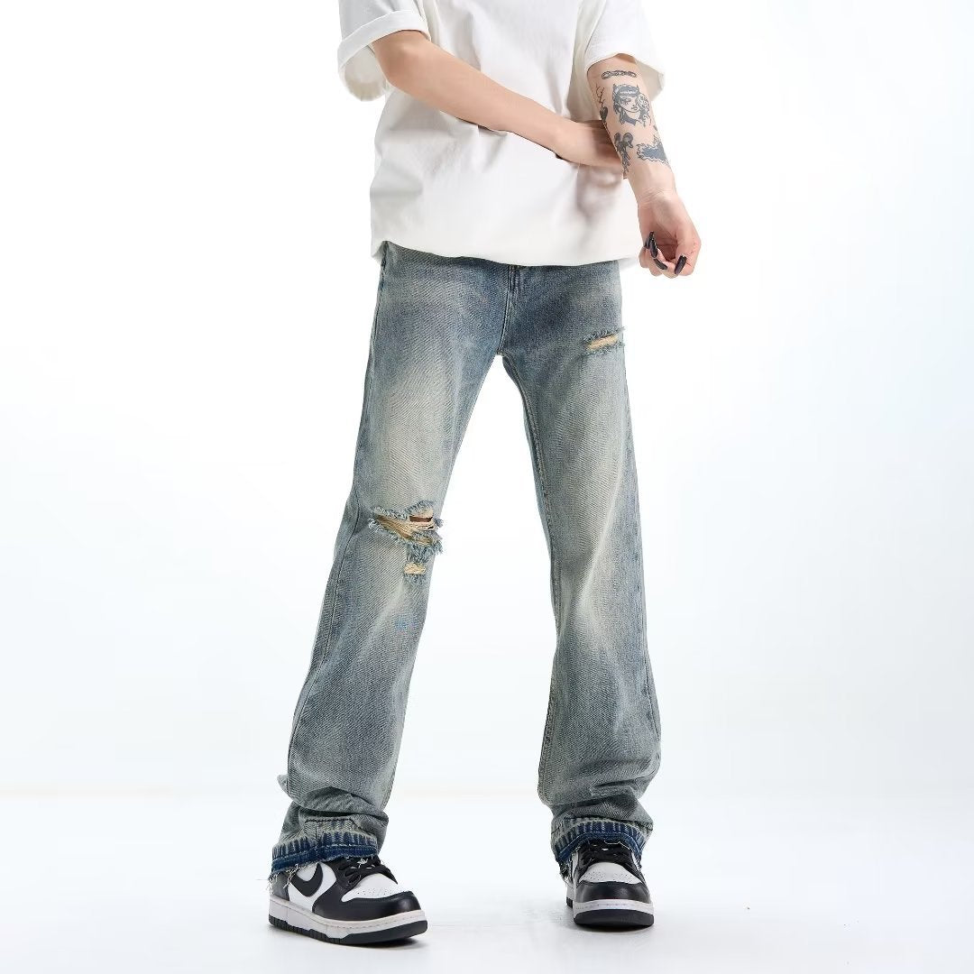 Indigo Men's Relaxed Straight Ripped Jeans