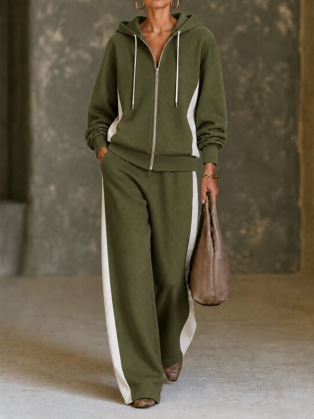 Sera Wide-Leg Zip-Up Colour-Block Tracksuit