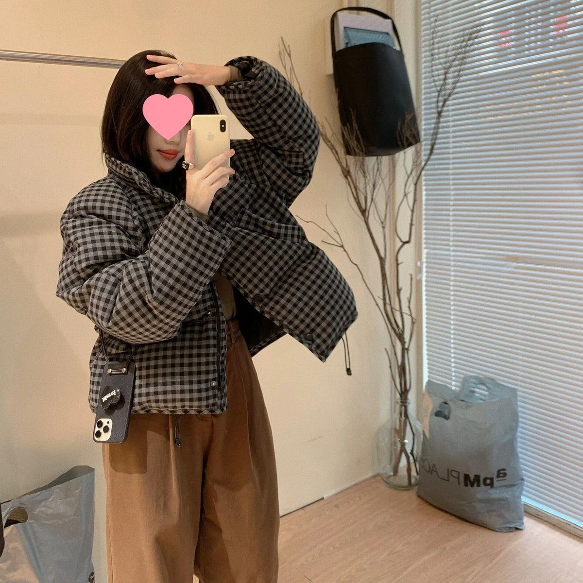 Cove Relaxed Cropped Plaid Puffer Jacket