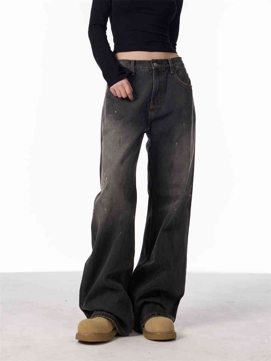 Indigo Relaxed Washed Retro Straight Jeans