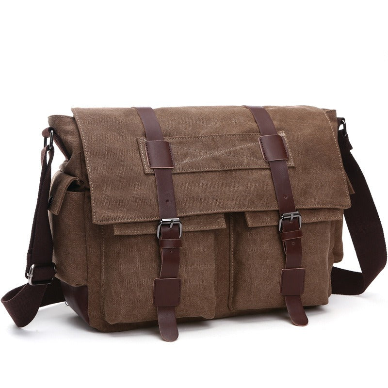 Large canvas messenger bag in brown