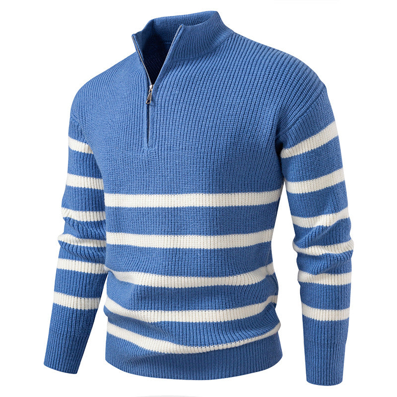Atlas Men's Zip-Up Striped Colour-Block Sweater
