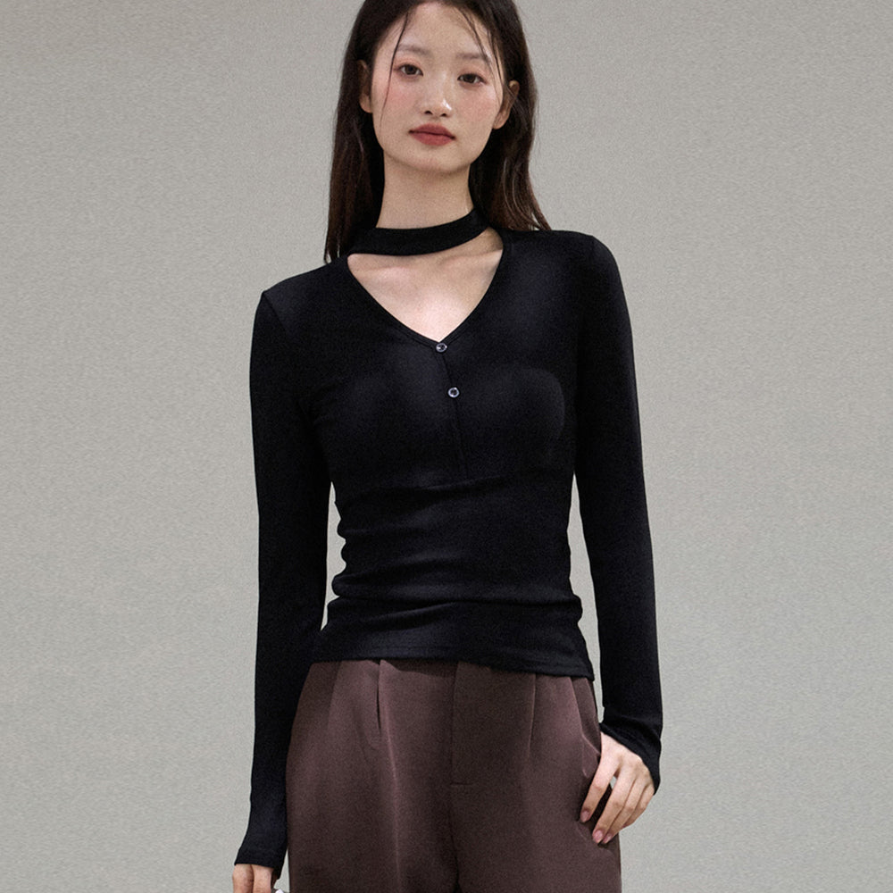 Aurelia Long-Sleeve V-Neck Halter Top, view 2