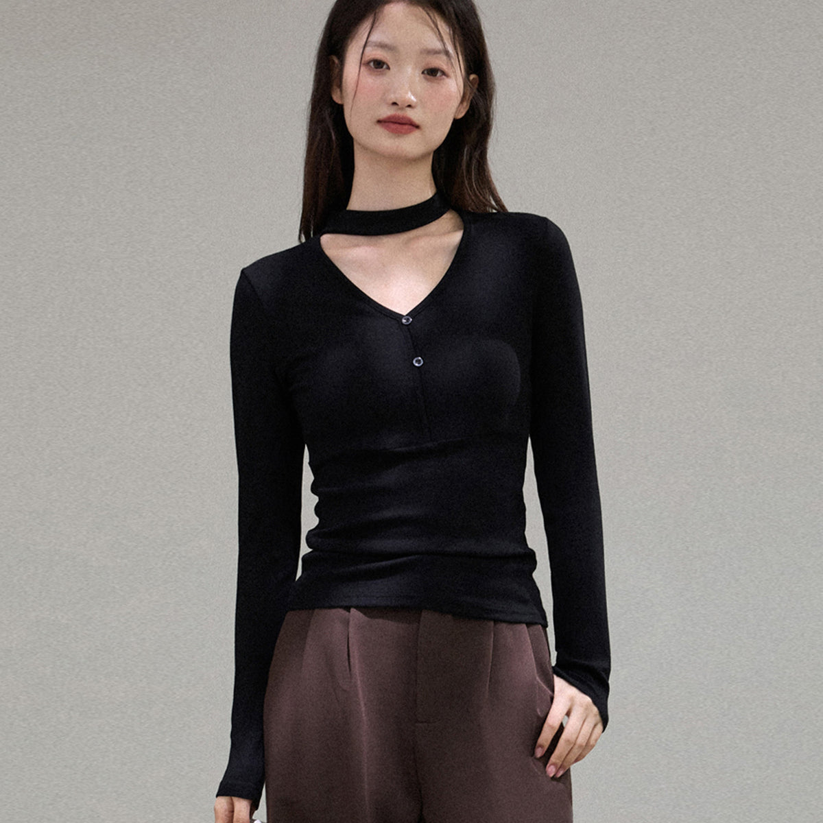 Aurelia Long-Sleeve V-Neck Halter Top, view 2