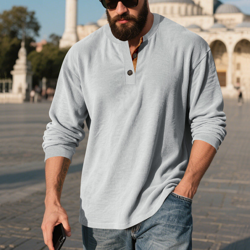 Metro Men's Corduroy Long-Sleeve Retro Henley Shirt