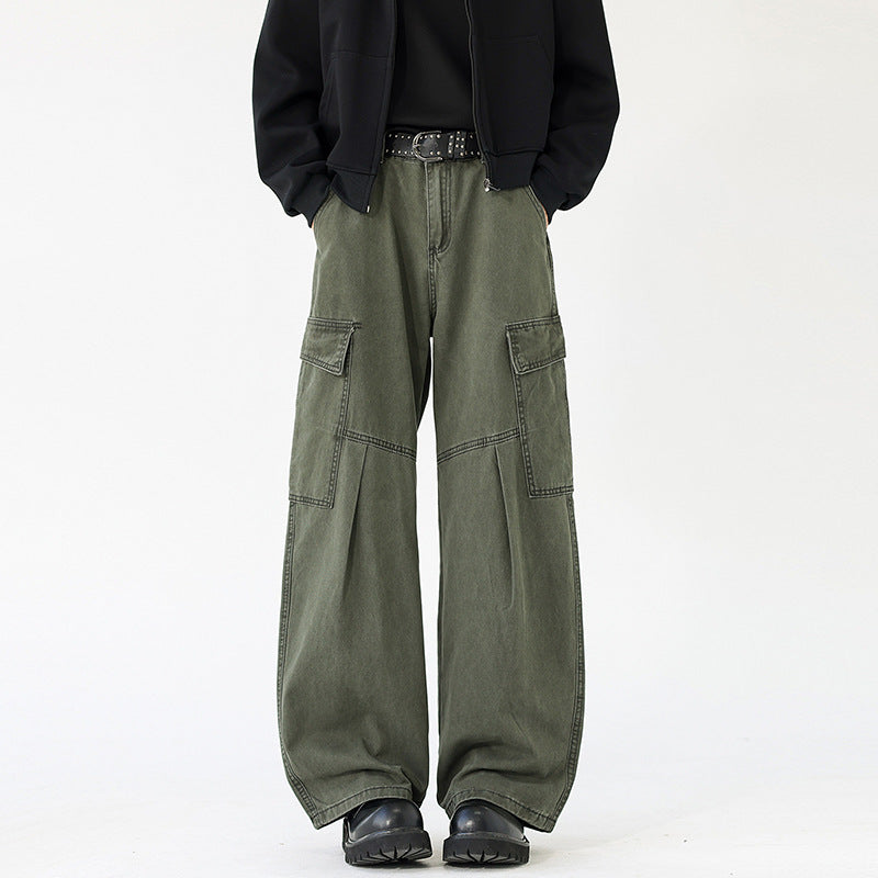 Rover Men's Straight Cotton Cargo Pants in Army Green