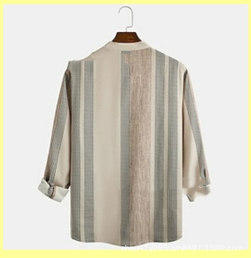 Metro Men's Linen Stand-Collar Striped Shirt