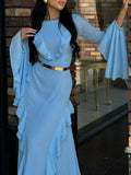 Nova Long-Sleeve Round Maxi Dress