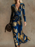 Nova Long-Sleeve V-Neck Maxi Dress