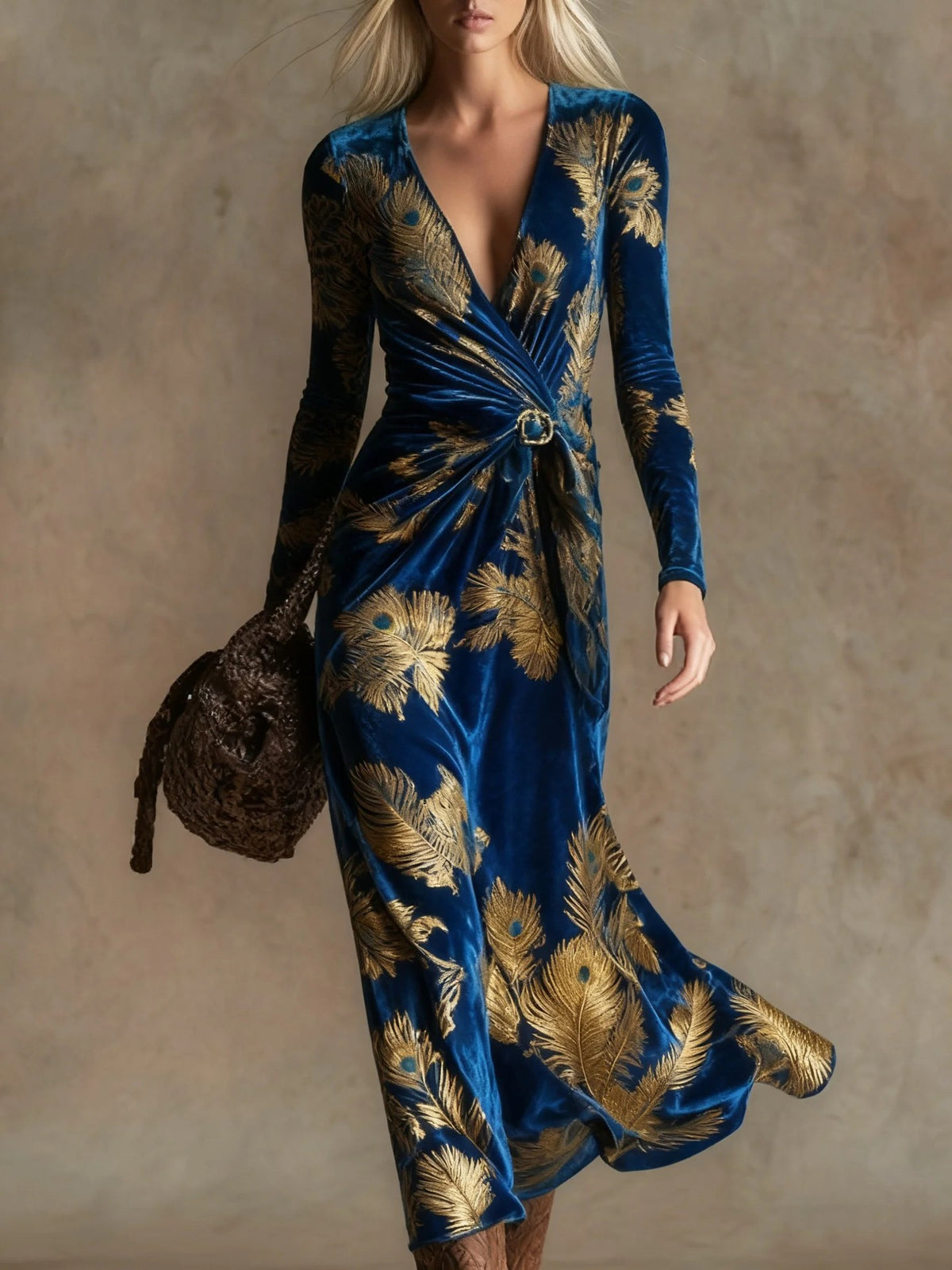 Nova Long-Sleeve V-Neck Maxi Dress