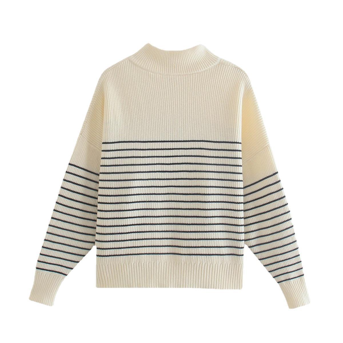 Atlas Men's Zip-Up Striped Turtleneck Sweater