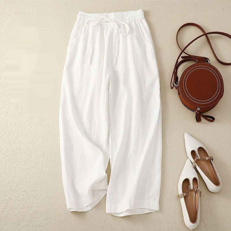 Flow Linen Cotton Cropped Wide-Leg Trousers