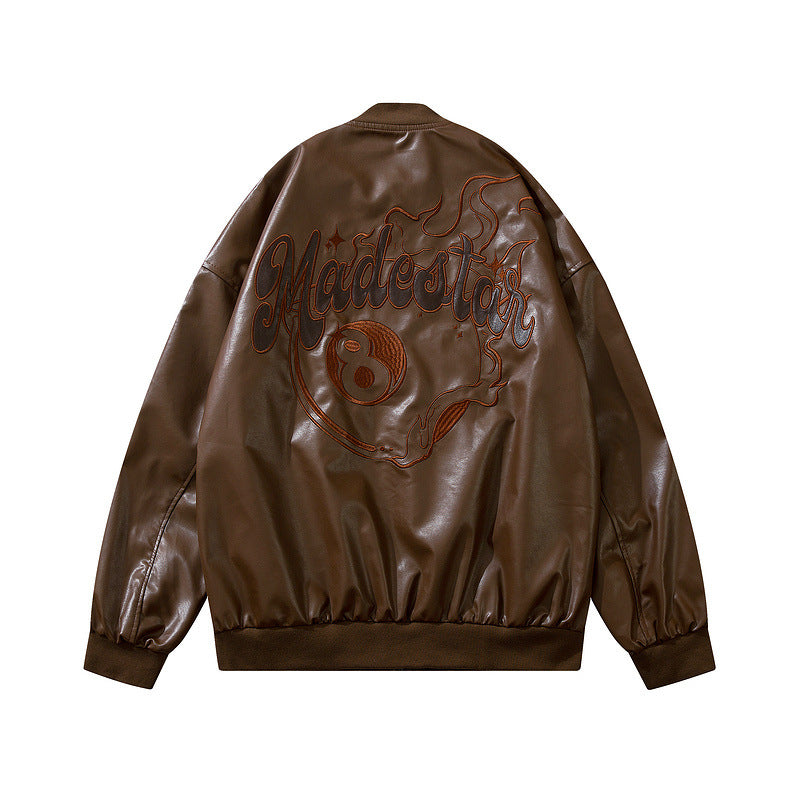 Halo Faux-Leather Leather Relaxed Varsity Jacket