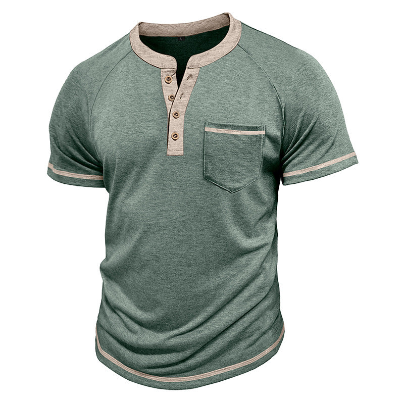 Metro Men's Short-Sleeve Button Vintage Henley Shirt