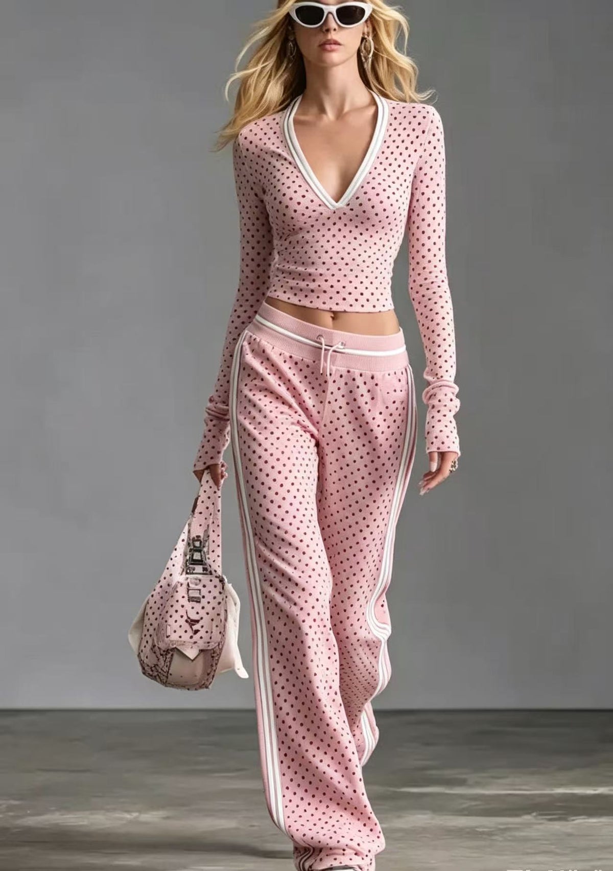 District Men's V-Neck Polka-Dot Tracksuit