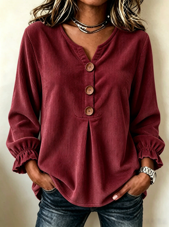 Aurelia Corduroy Long-Sleeve Blouse