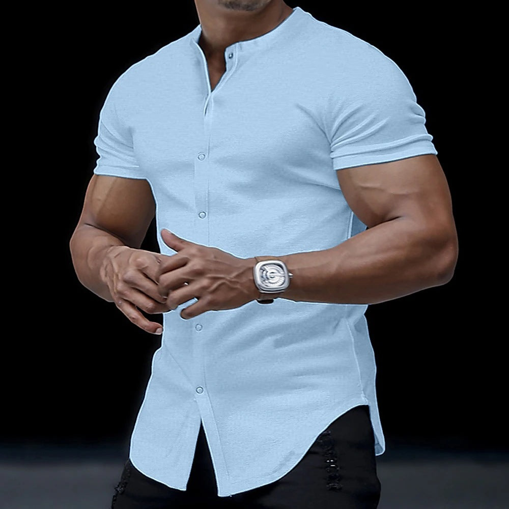 Metro Men's Stand-Collar Solid Henley Shirt