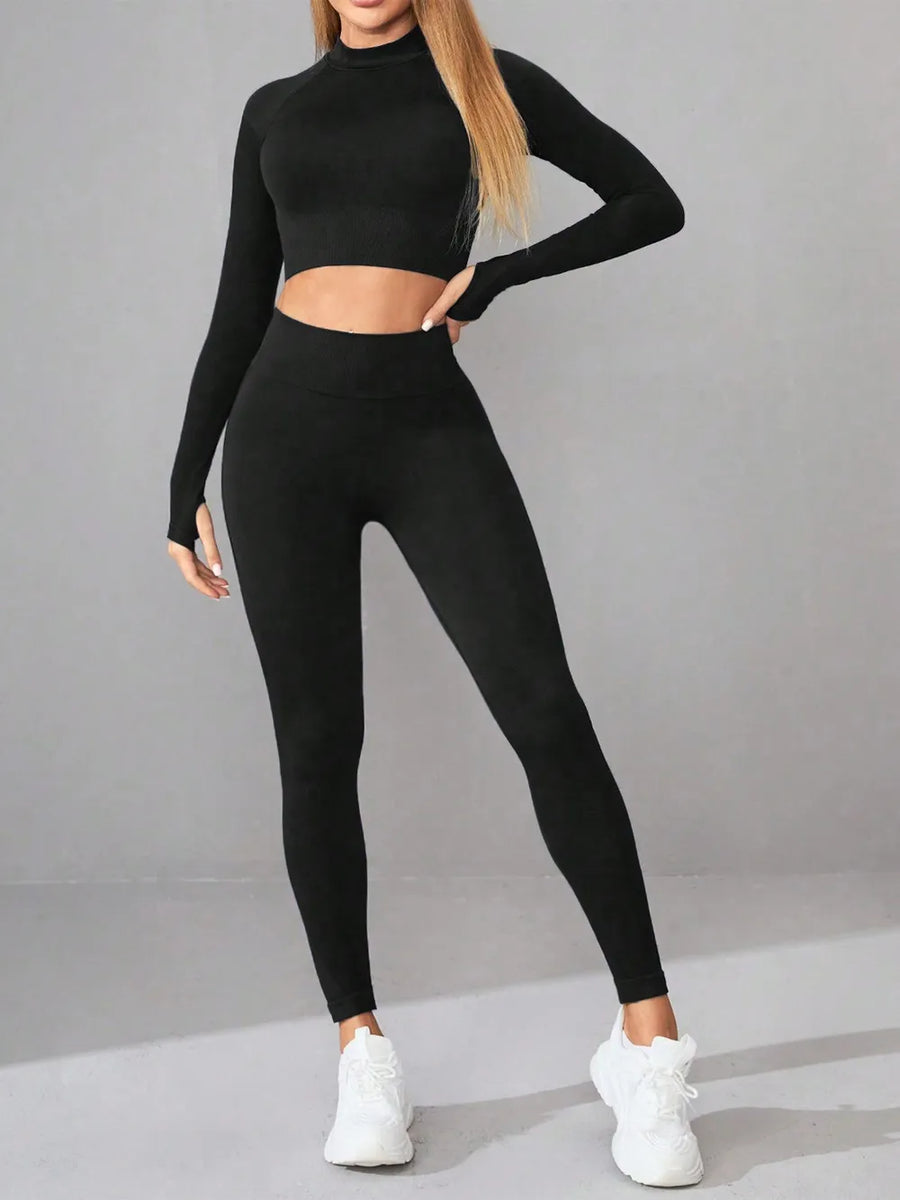 SculptForm Mock-Neck Top & Leggings Set in Black