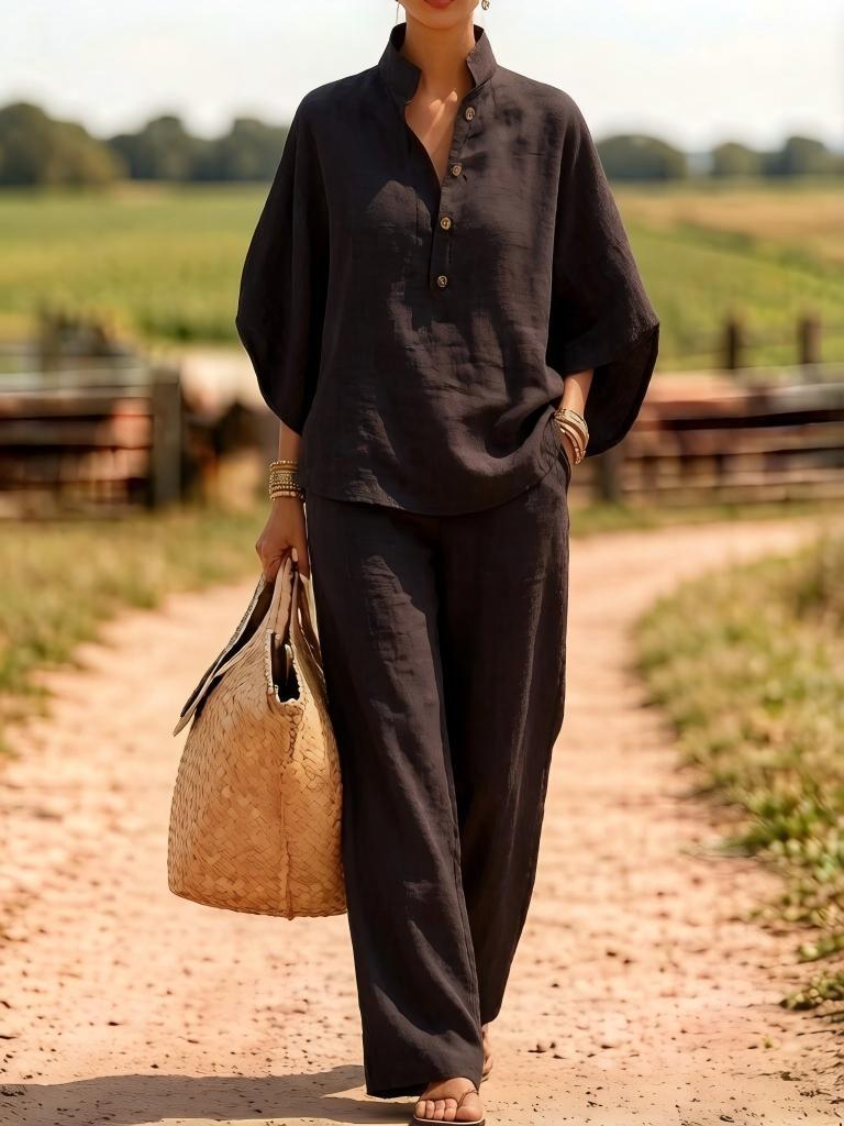 Flow Linen Wide-Leg Two-Piece Set