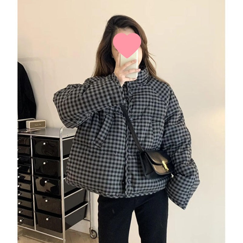 Cove Relaxed Cropped Plaid Puffer Jacket