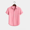 Metro Men's Cotton Short-Sleeve Solid Linen Shirt