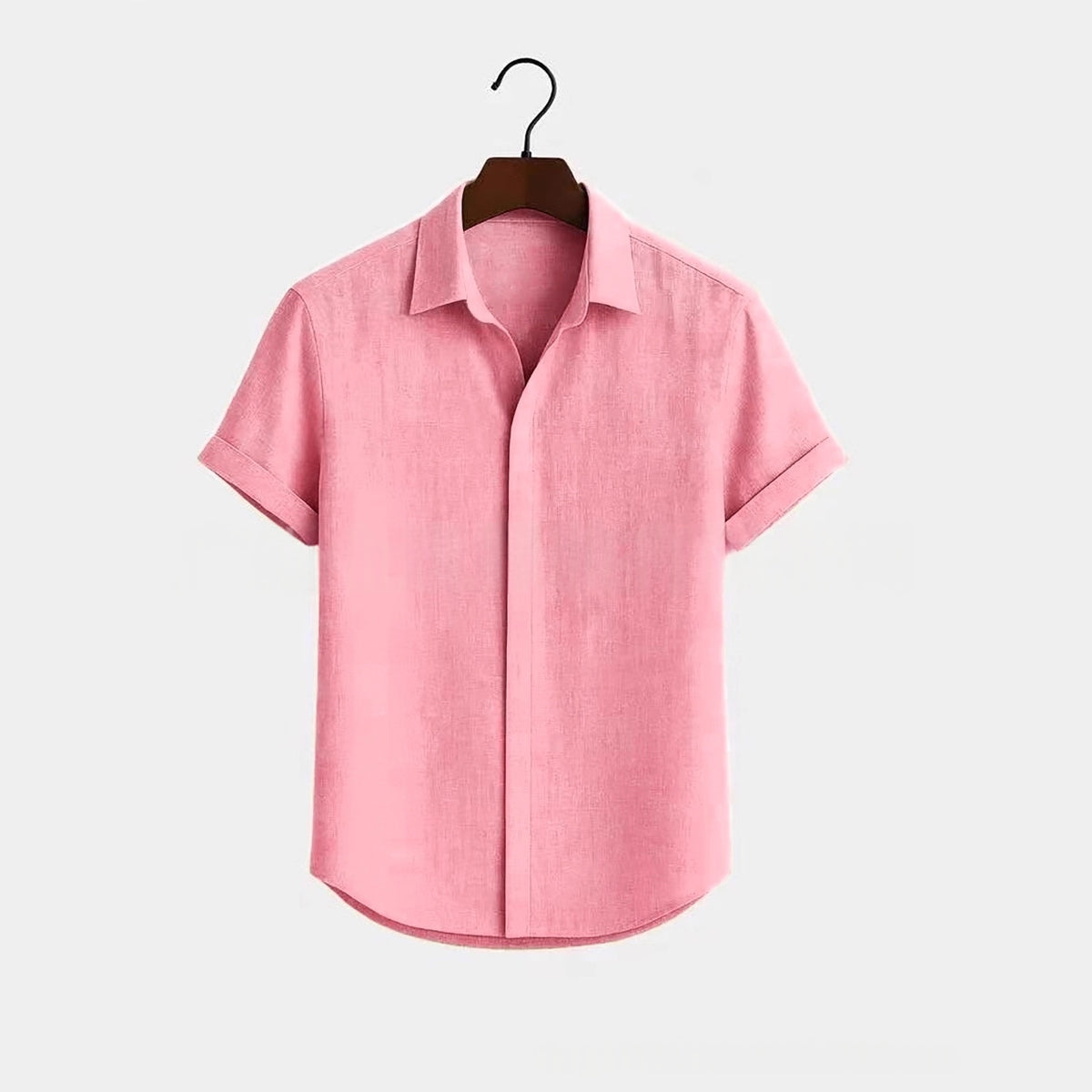 Metro Men's Cotton Short-Sleeve Solid Linen Shirt