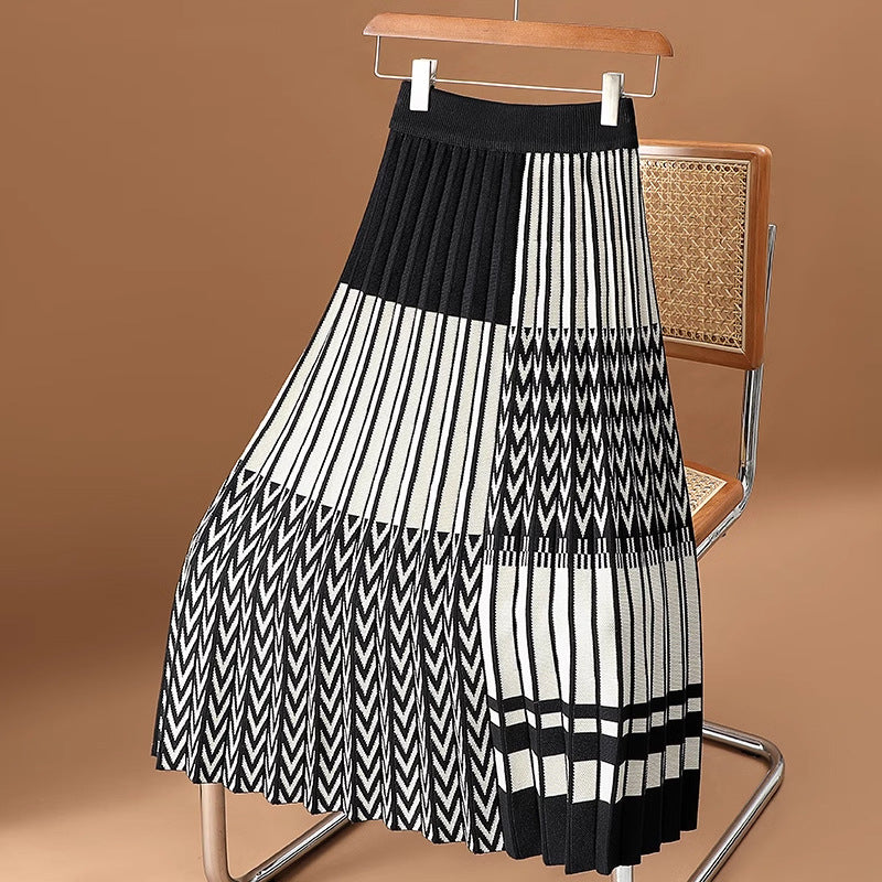 Sway Knit Plaid Pleated Skirt