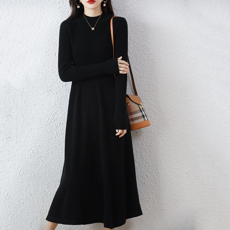 Nova Cinched-Waist Knit Midi Dress in Black