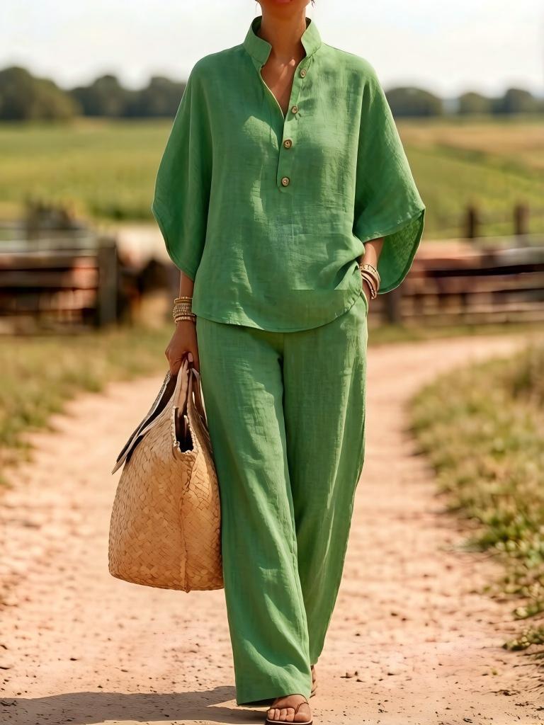 Flow Linen Wide-Leg Two-Piece Set