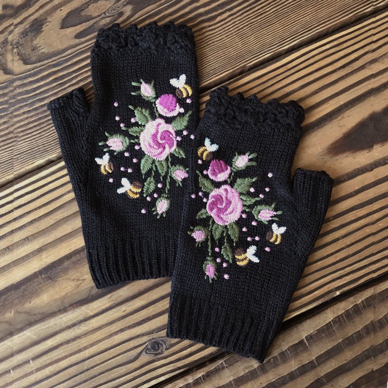 Ember Knit Floral Embroidered Gloves
