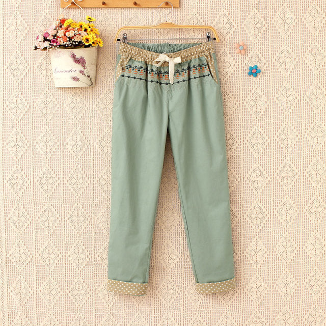 Flow Linen Cotton Embroidered Trousers