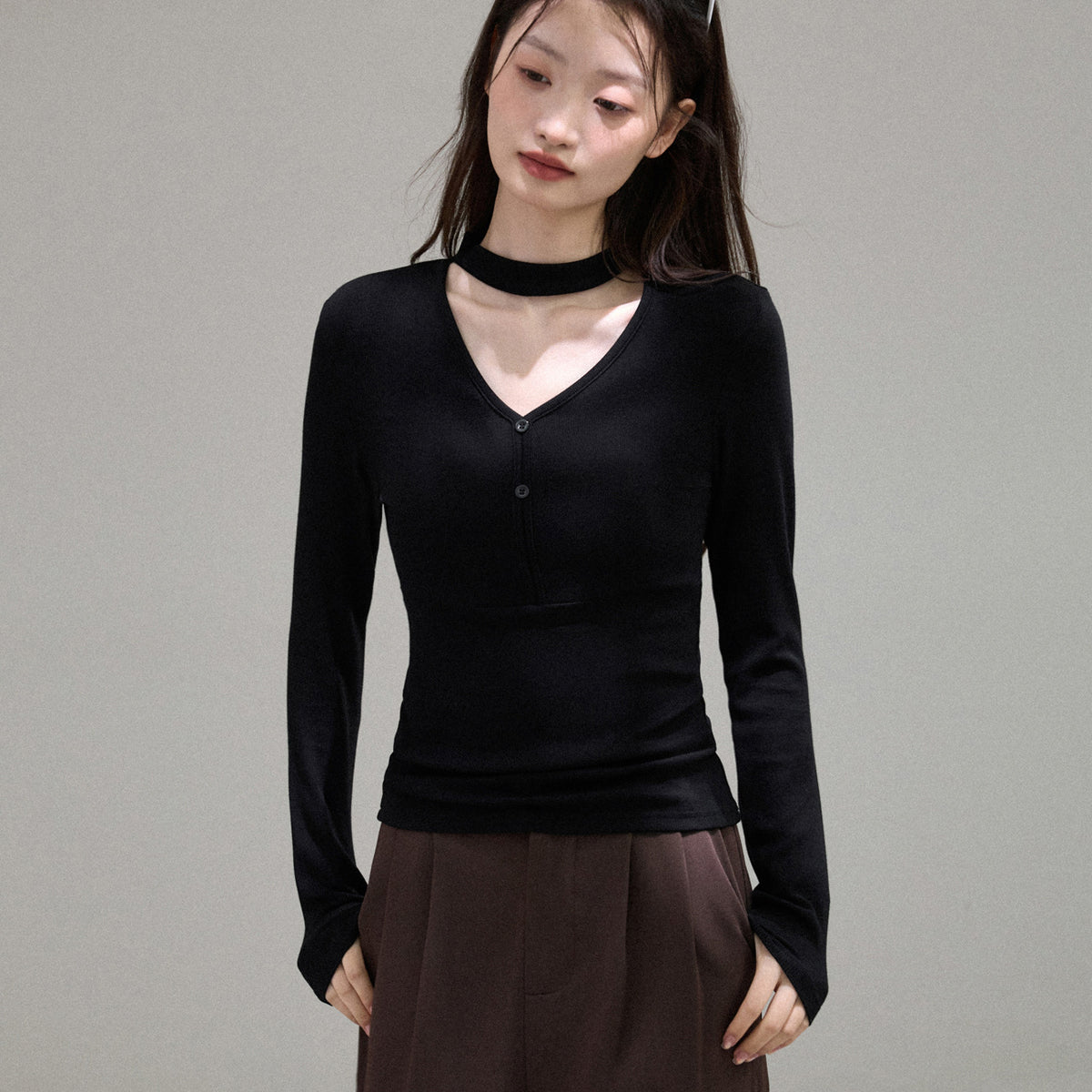 Aurelia Long-Sleeve V-Neck Halter Top, view 4