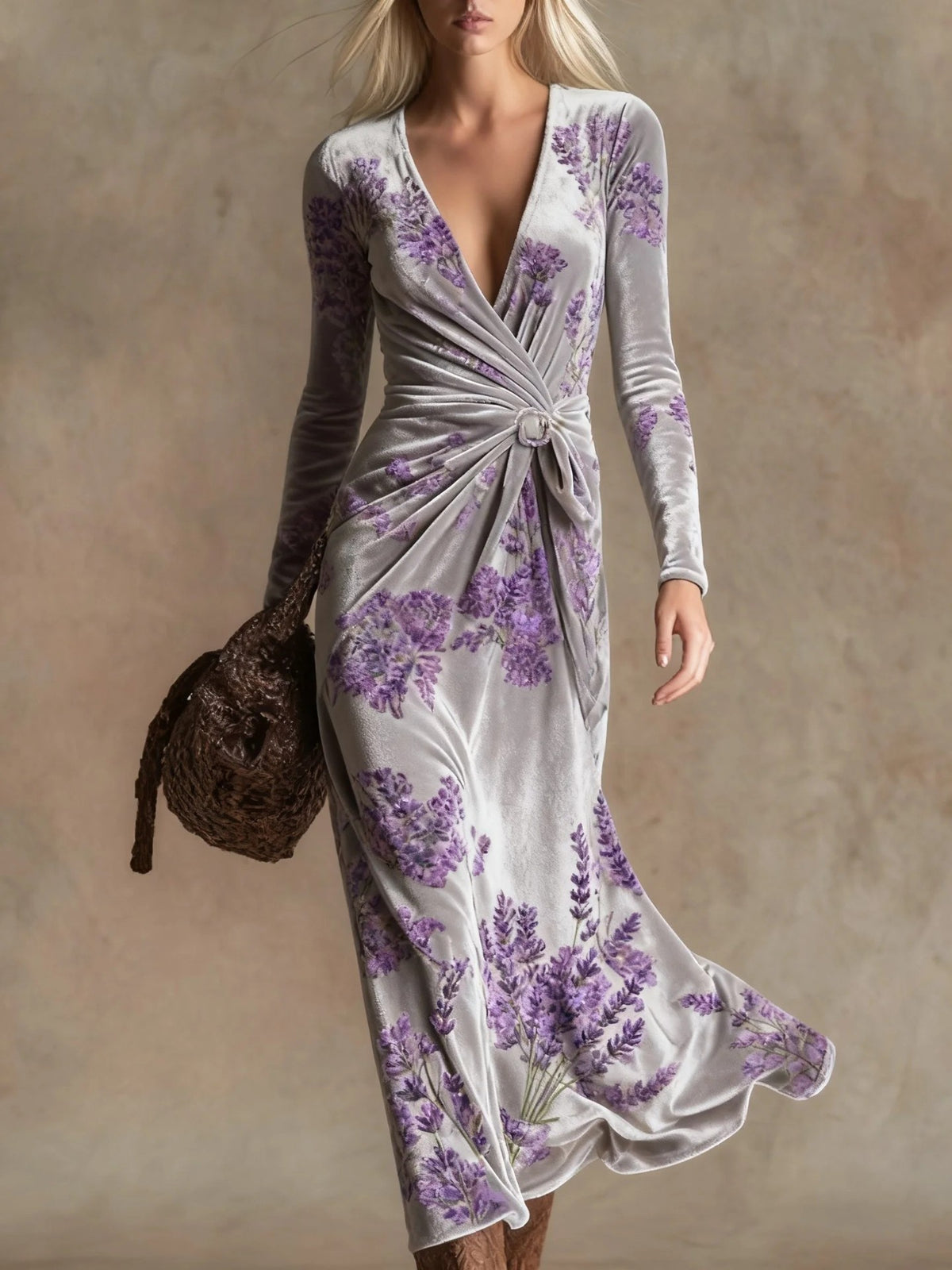 Nova Long-Sleeve V-Neck Maxi Dress