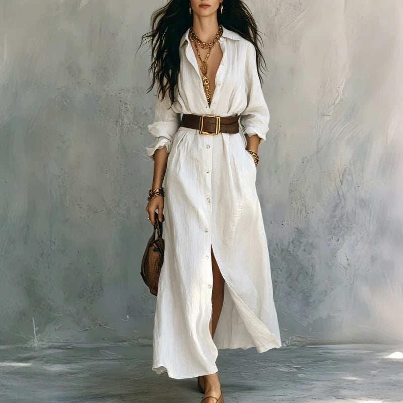 Nova Long V-Neck Shirt Dress