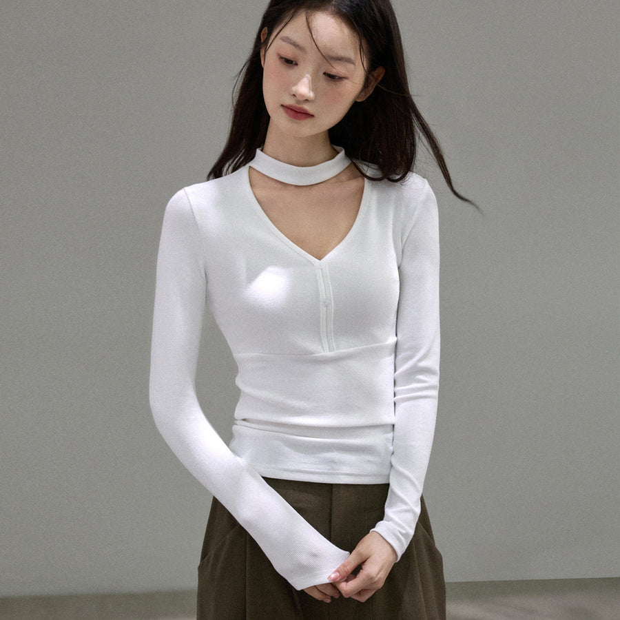 Aurelia Long-Sleeve V-Neck Halter Top