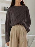 Hearth Chunky Cable-Knit Sweater in Coffee Brown