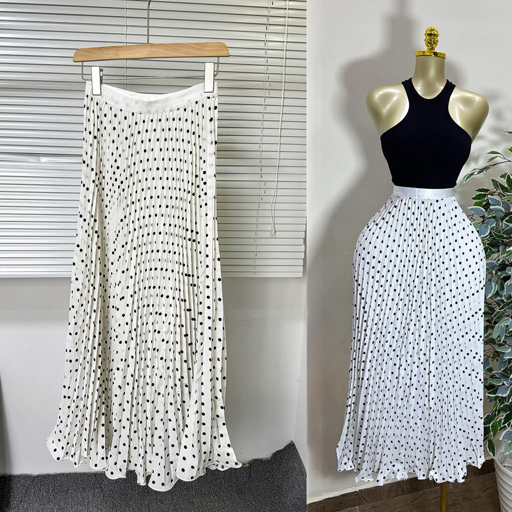 Sway Pleated Polka-Dot Skirt