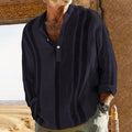 Metro Men's Linen Stand-Collar Striped Shirt
