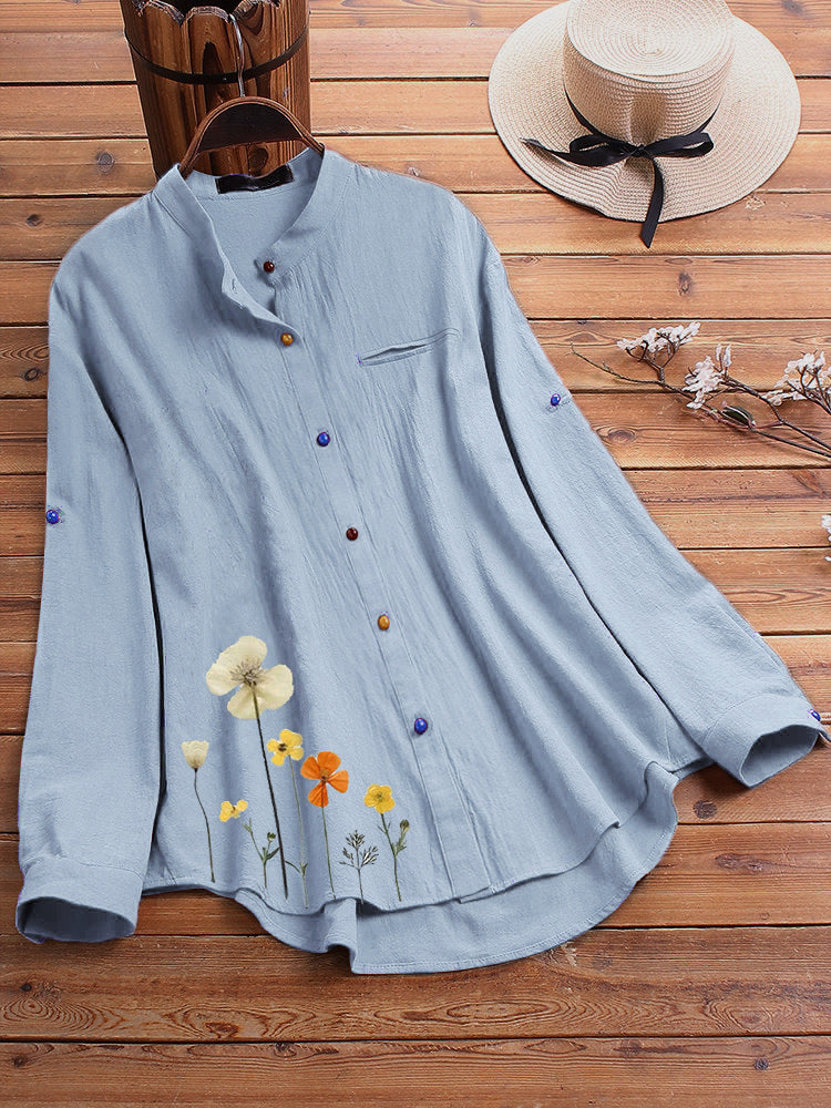 Aurelia Stand-Collar Button Printed Shirt