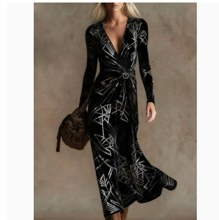 Nova Long-Sleeve V-Neck Maxi Dress