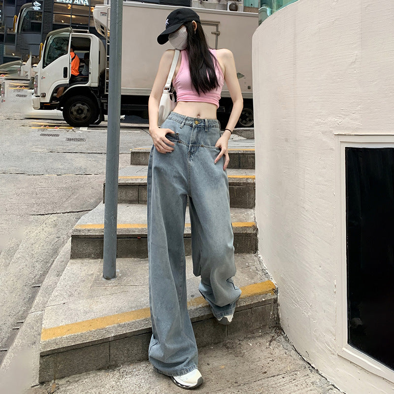 Indigo Relaxed Washed Retro Wide-Leg Jeans
