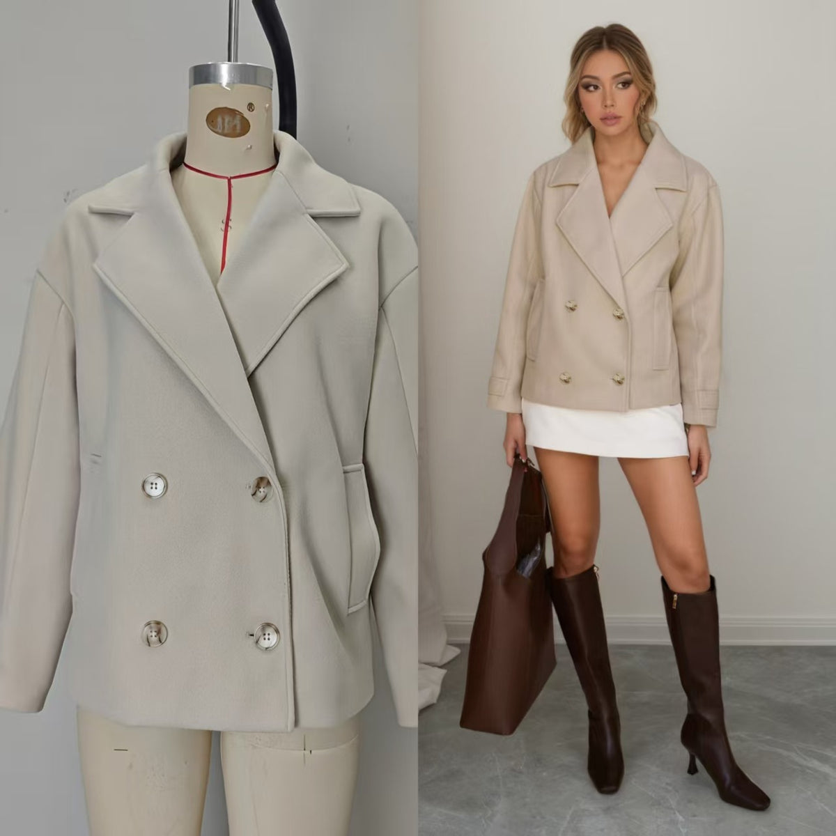 Lumen Short Double-Breasted Wool Coat