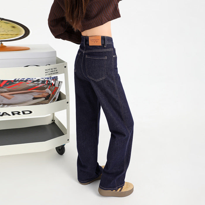 Indigo Fleece-Lined Thick Straight Jeans